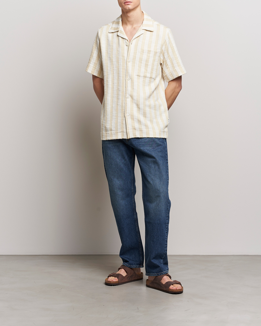 Mies | Kauluspaidat | NN07 | Julio Striped Short Sleeve Shirt Khaki/White