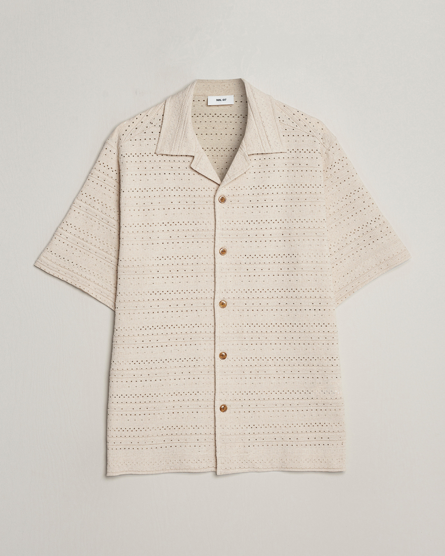 Mies | Kauluspaidat | NN07 | Julio Knitted Short Sleeve Shirt Ecru