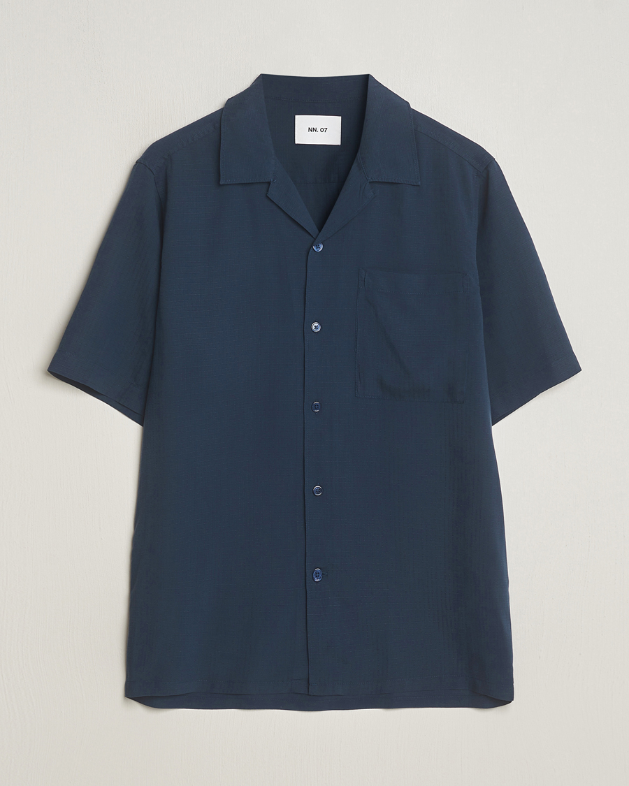 Mies | Kauluspaidat | NN07 | Julio Ripstop Short Sleeve Shirt Navy Blue