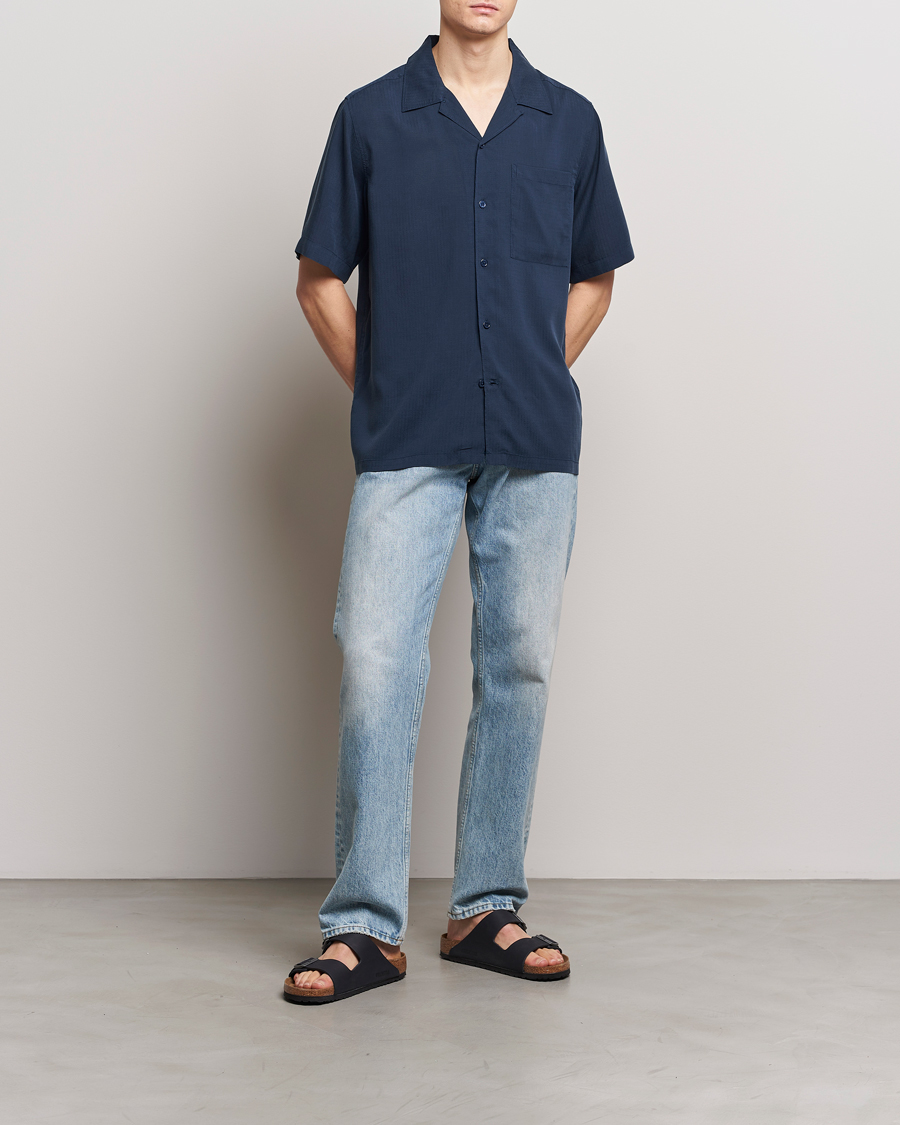 Mies | Kauluspaidat | NN07 | Julio Ripstop Short Sleeve Shirt Navy Blue