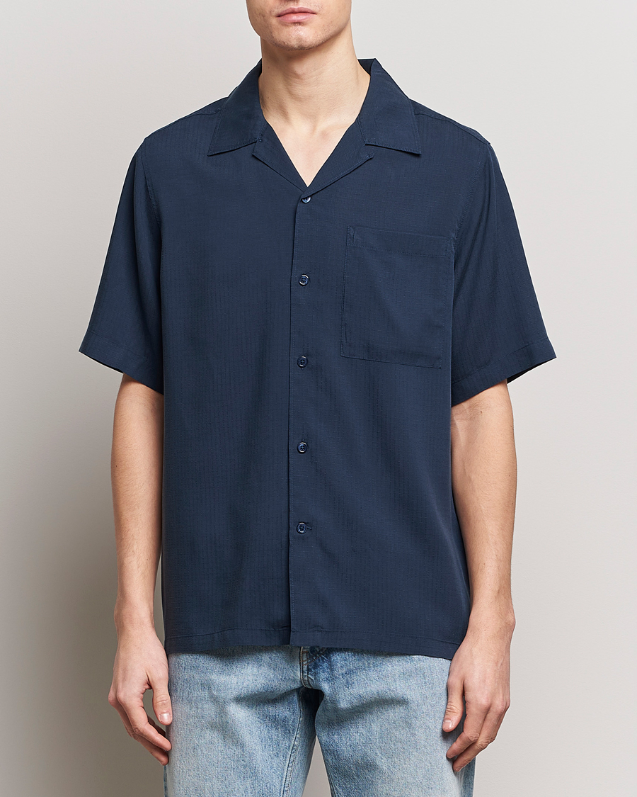 Herre |  | NN07 | Julio Ripstop Short Sleeve Shirt Navy Blue