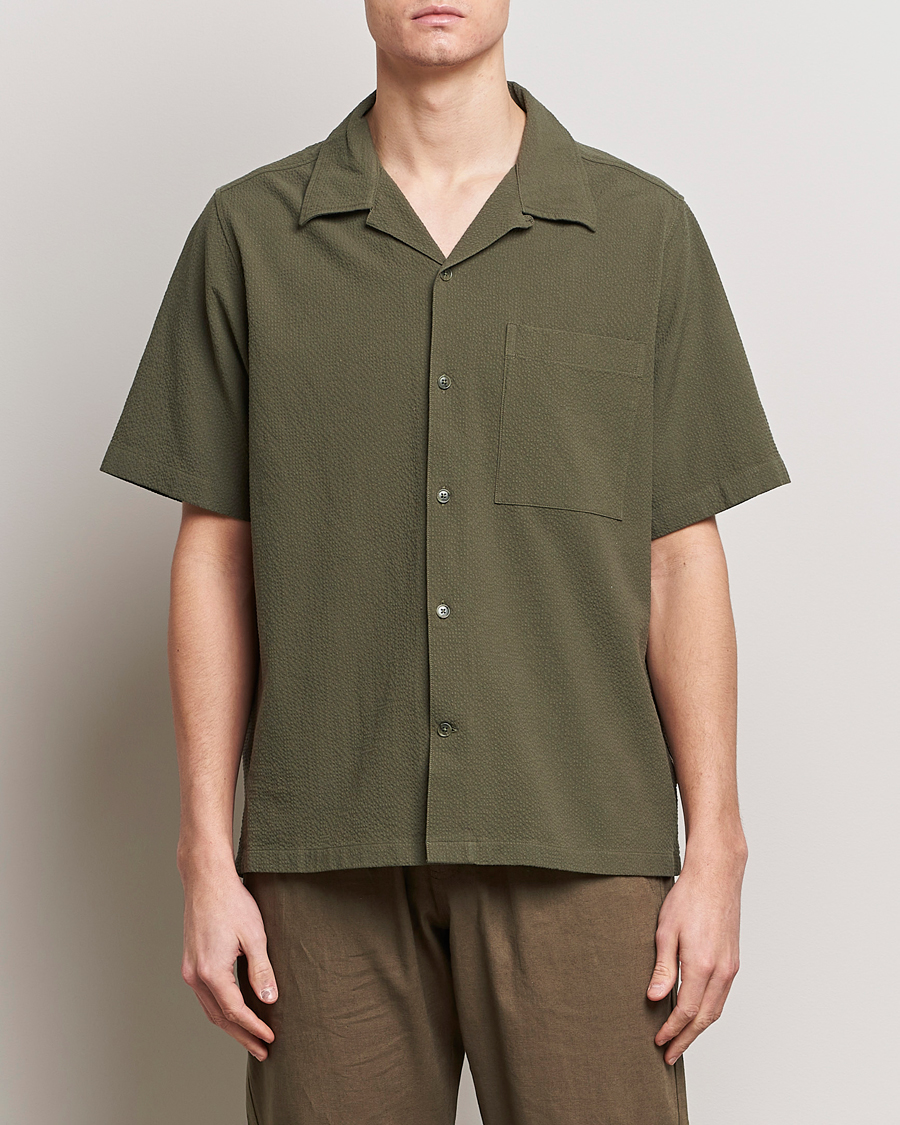 Herre |  | NN07 | Julio Seersucker Short Sleeve Shirt Capers Green