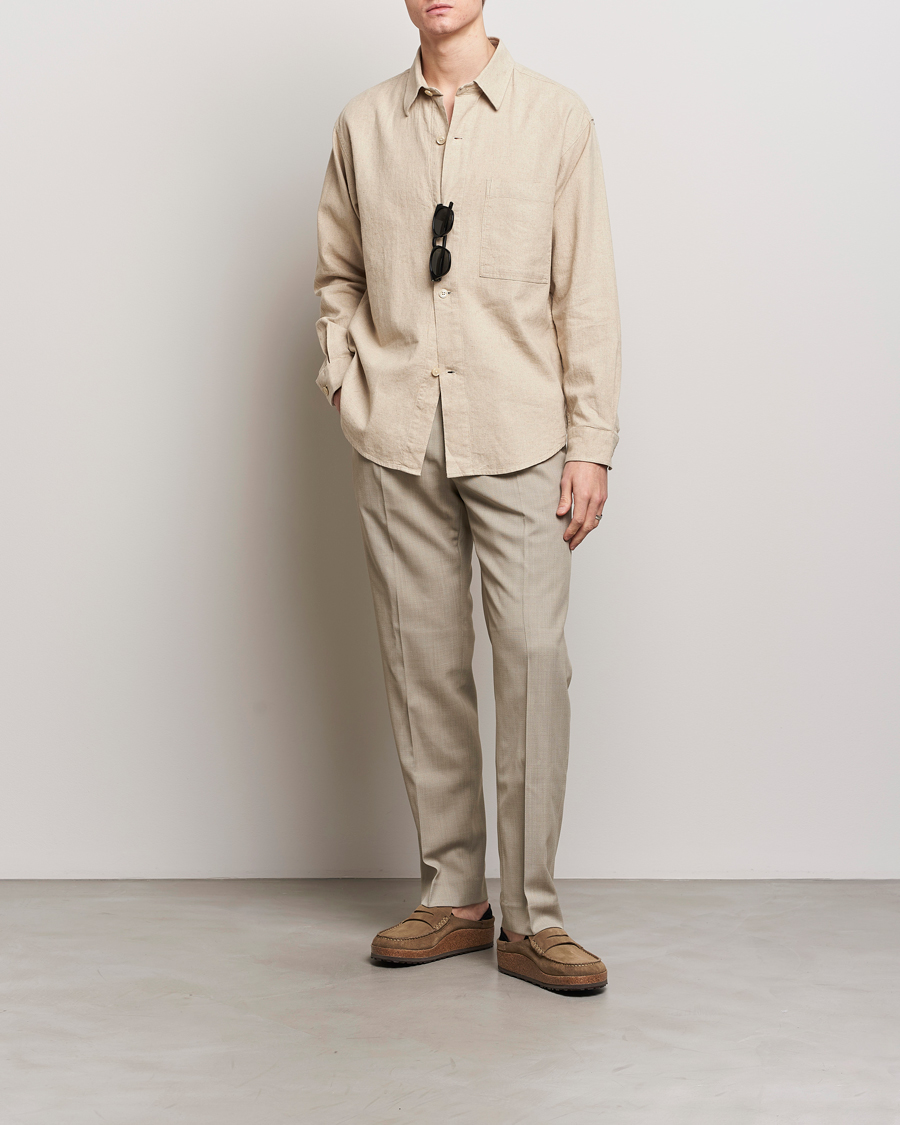 Mies | Kauluspaidat | NN07 | Adwin Linen Overshirt Oatmeal