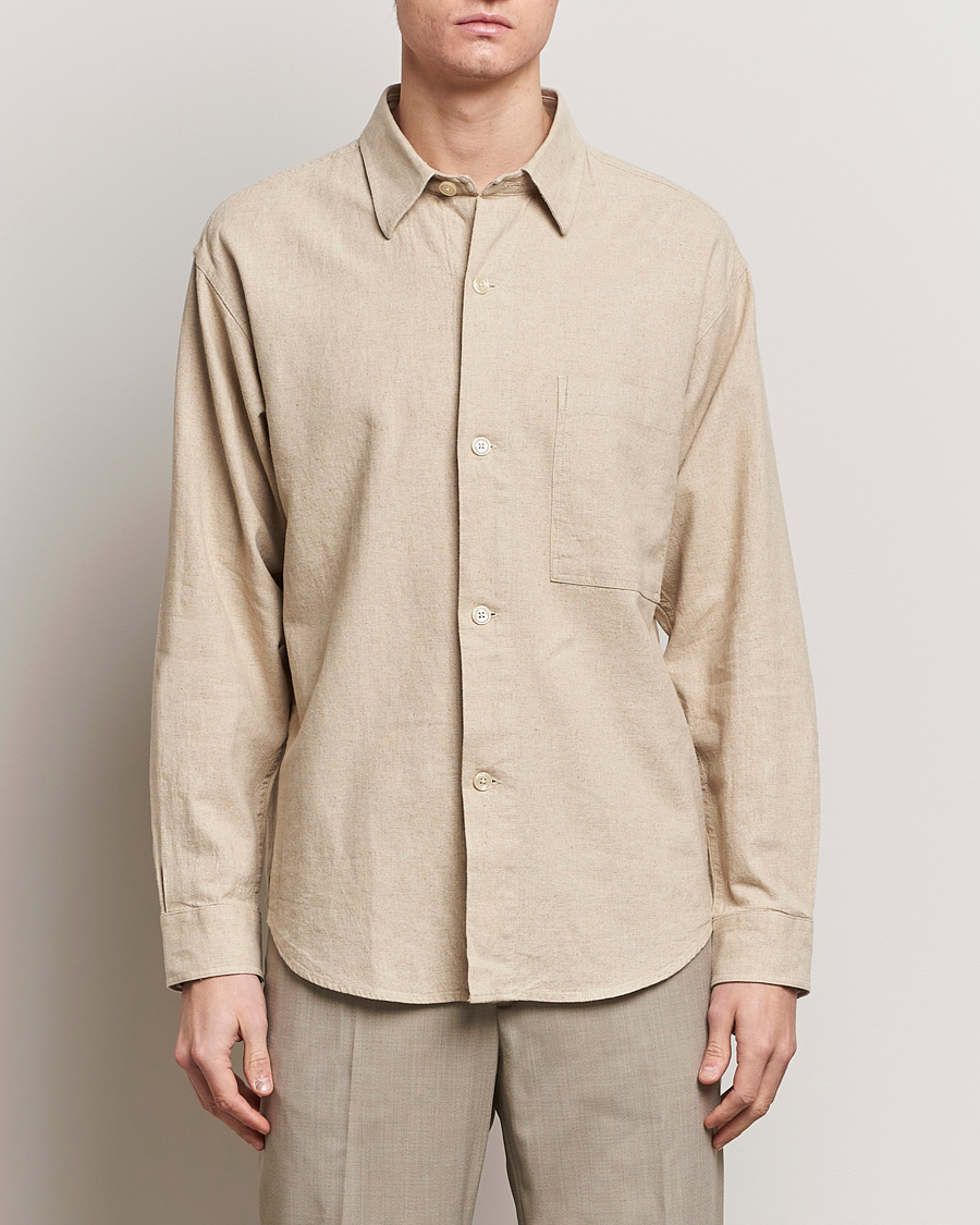 Mies | Kauluspaidat | NN07 | Adwin Linen Overshirt Oatmeal