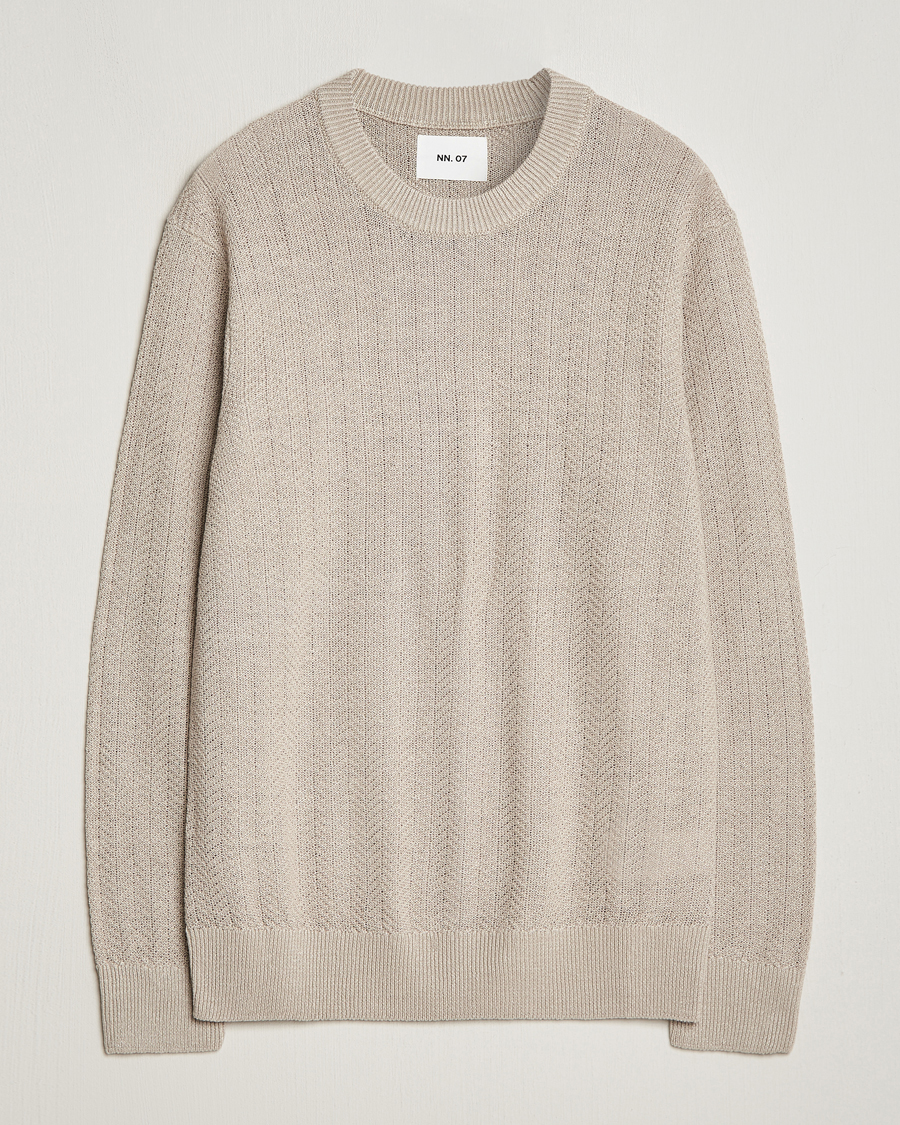 Mies | Puserot | NN07 | Jaden Knitted Linen Crew Neck Sweater Irish Cream