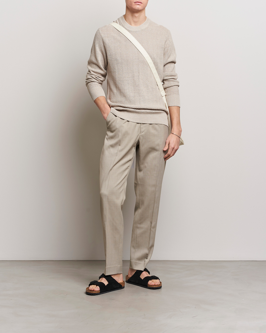 Mies | Puserot | NN07 | Jaden Knitted Linen Crew Neck Sweater Irish Cream