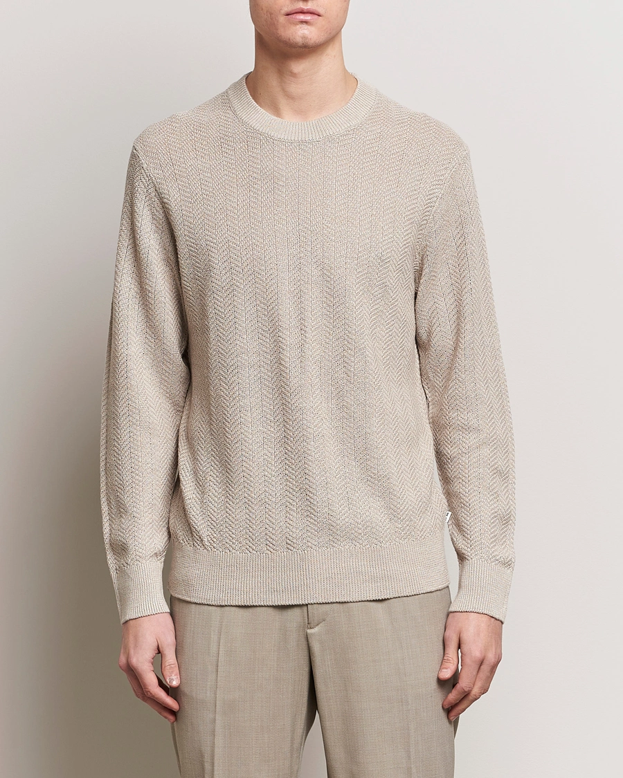 Mies | Puserot | NN07 | Jaden Knitted Linen Crew Neck Sweater Irish Cream