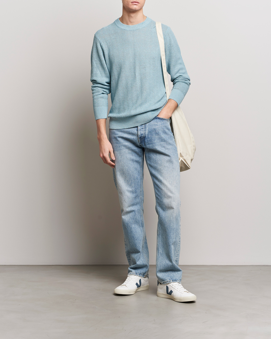 Mies | Puserot | NN07 | Jaden Knitted Linen Crew Neck Sweater Winter Sky