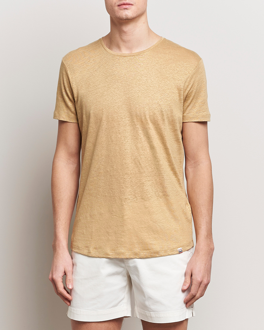 Mies | Orlebar Brown | Orlebar Brown | OB Linen Crew Neck Tee Biscuit