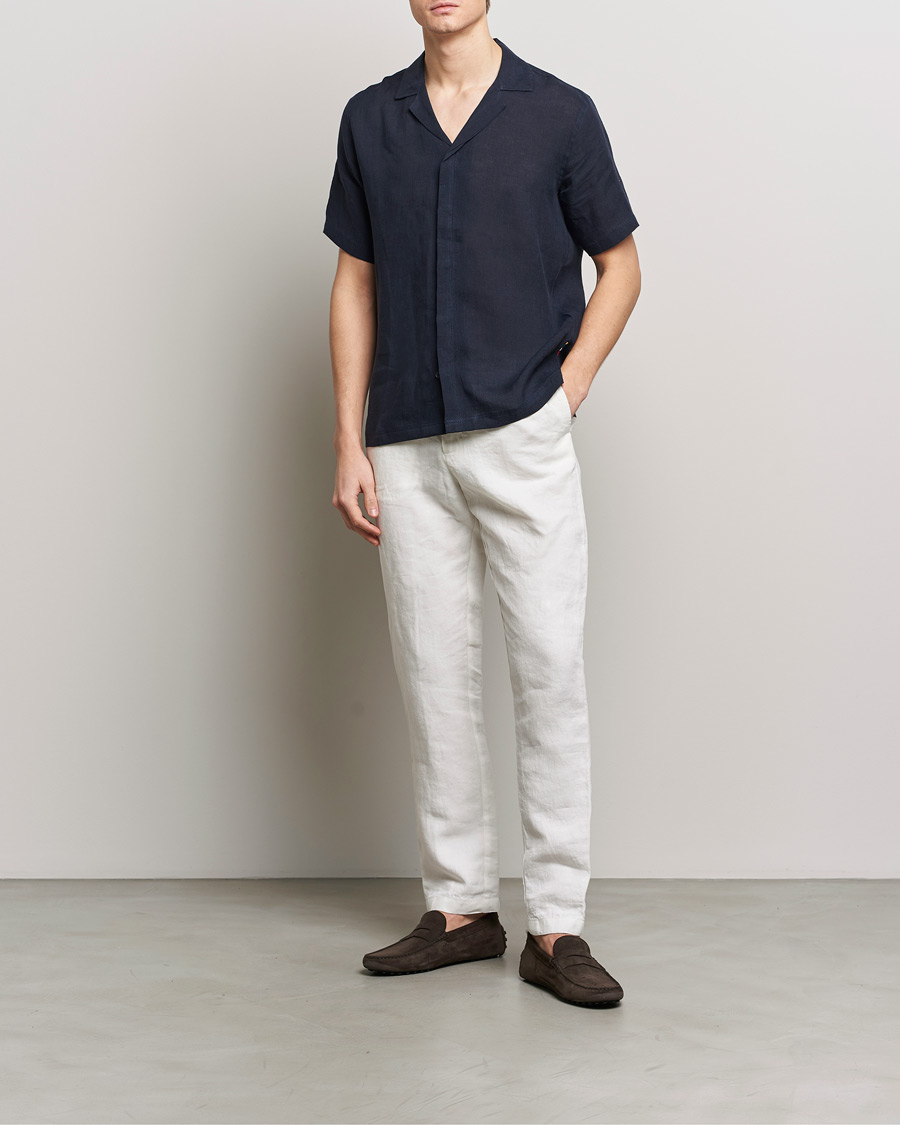 Mies | Kauluspaidat | Orlebar Brown | Maitan Short Sleeve Linen Shirt Night Iris