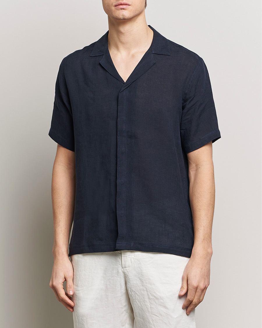 Mies | Kauluspaidat | Orlebar Brown | Maitan Short Sleeve Linen Shirt Night Iris