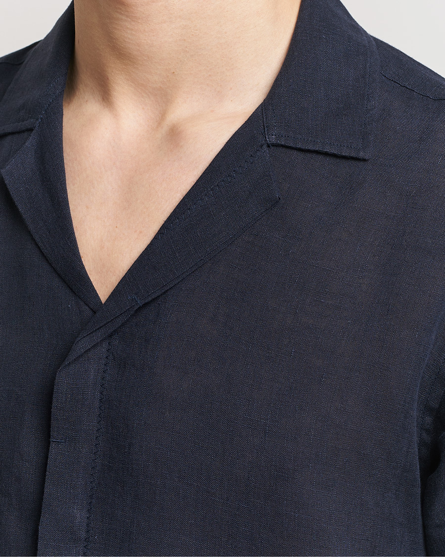 Mies | Kauluspaidat | Orlebar Brown | Maitan Short Sleeve Linen Shirt Night Iris