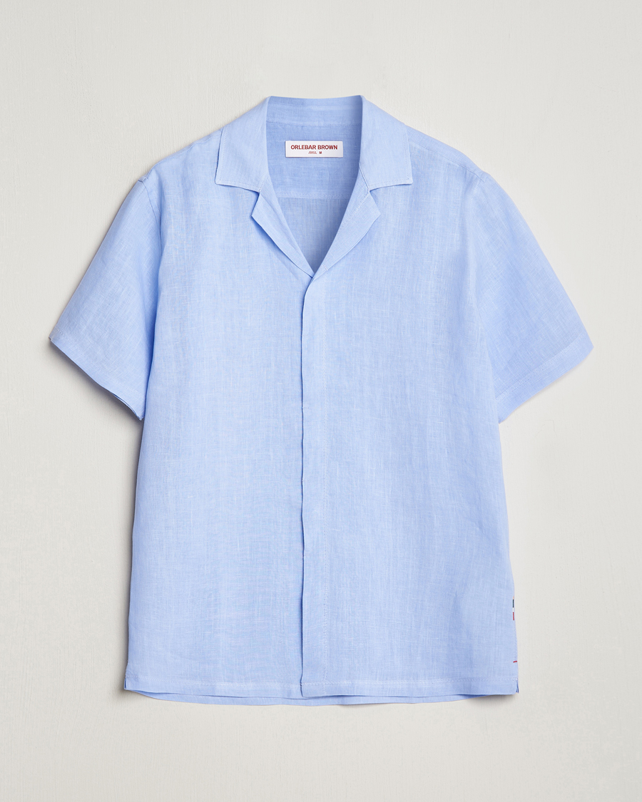 Mies | Kauluspaidat | Orlebar Brown | Maitan Short Sleeve Linen Shirt Soft Blue