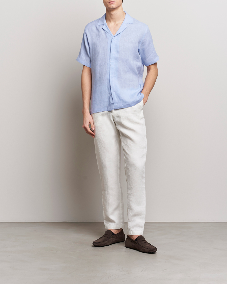 Mies | Kauluspaidat | Orlebar Brown | Maitan Short Sleeve Linen Shirt Soft Blue