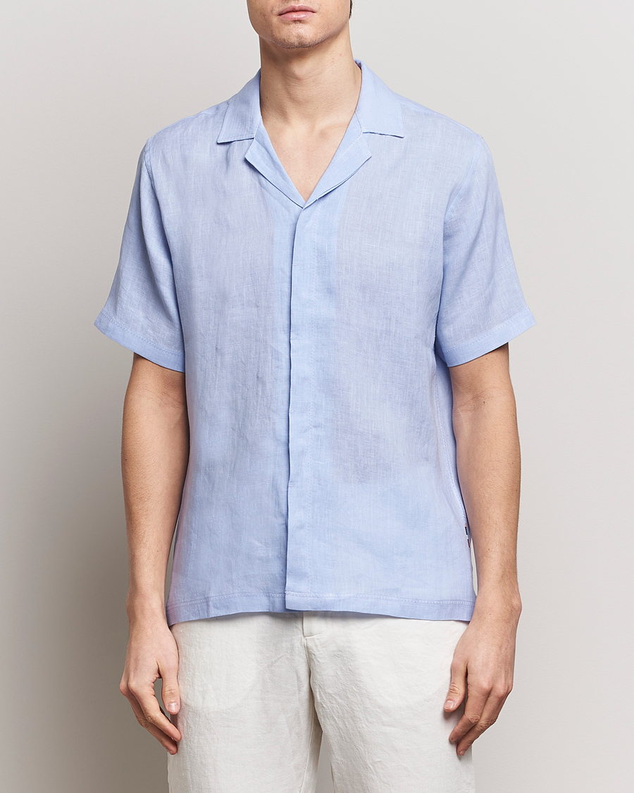 Mies |  | Orlebar Brown | Maitan Short Sleeve Linen Shirt Soft Blue