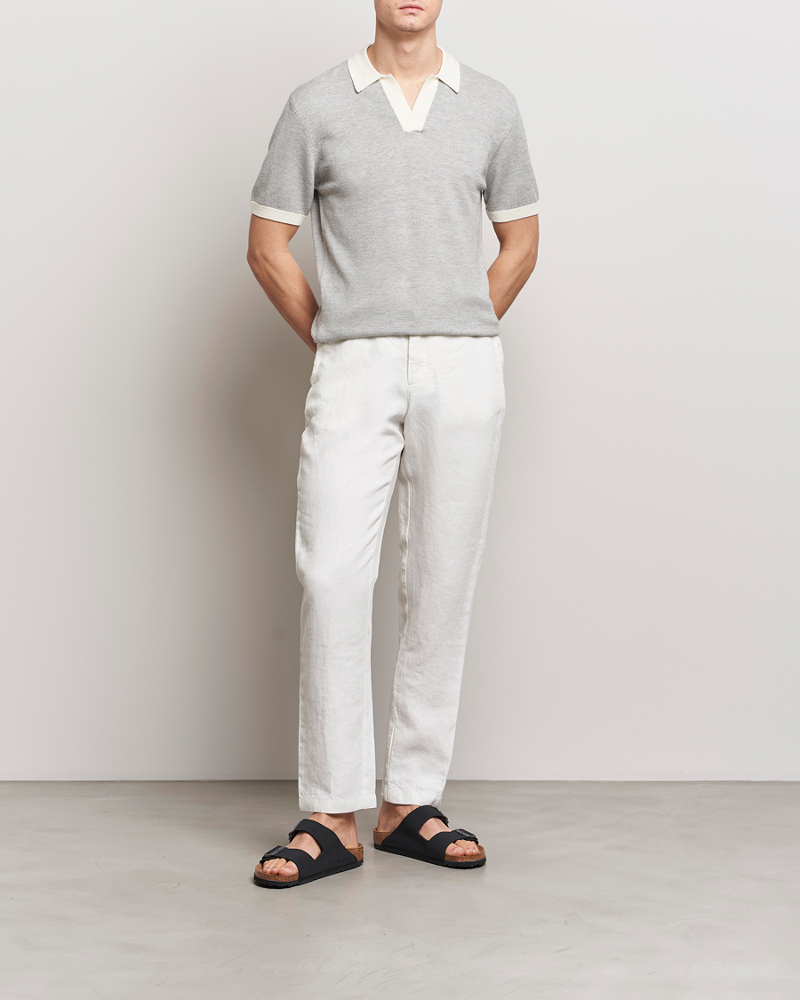 Mies | Pikeet | Orlebar Brown | Horton Contrast Knitted Polo White/Grey