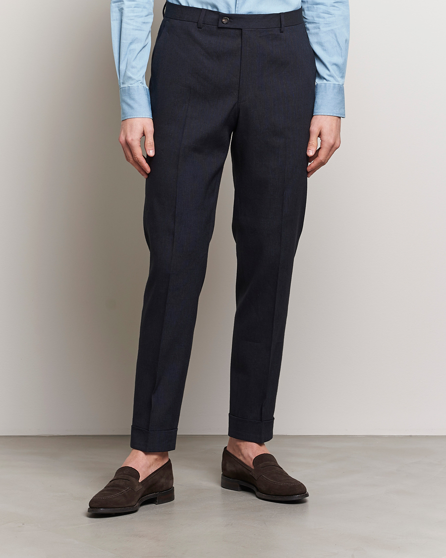 Mies | Pellavahousut | Morris Heritage | Jack Summer Linen Trousers Navy