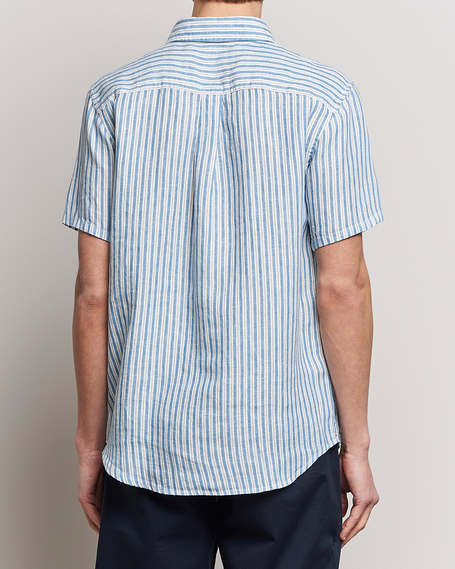 Mies | Kauluspaidat | LES DEUX | Kris Linen Striped Short Sleeve Shirt Blue/Ivory