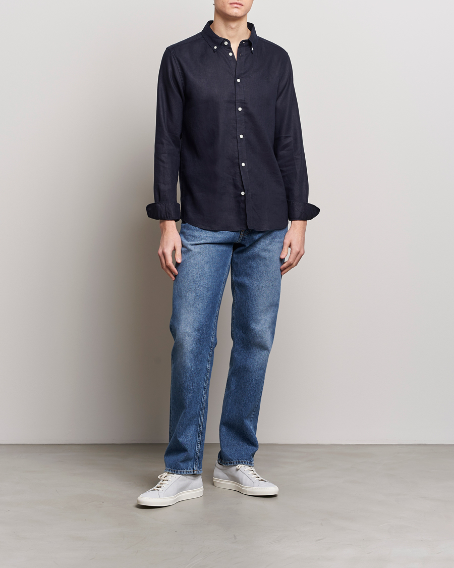 Mies | Kauluspaidat | LES DEUX | Kristian Linen Button Down Shirt Dark Navy
