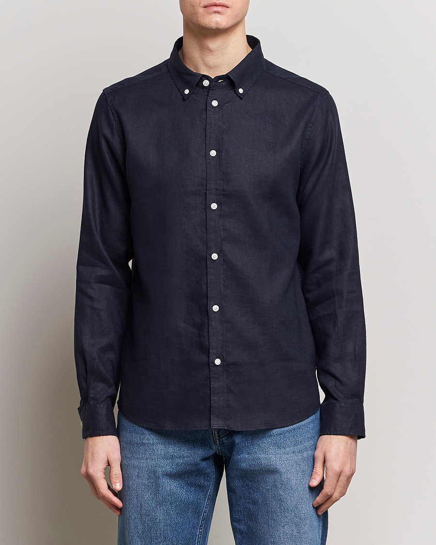 Herr | Kläder | LES DEUX | Kristian Linen Button Down Shirt Dark Navy