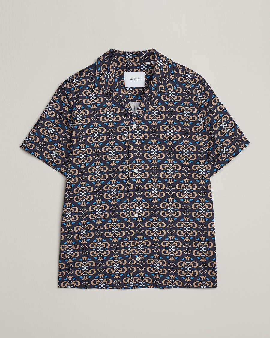 Mies | Kauluspaidat | LES DEUX | Hendrix Printed Short Sleeve Shirt Dark Navy