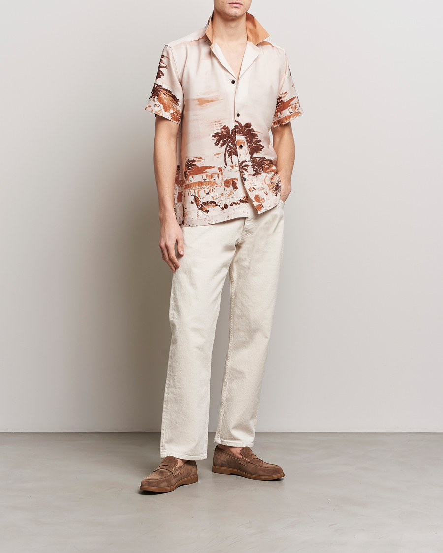 Mies | Kauluspaidat | LES DEUX | Coastal Printed Short Sleeve Shirt Terracotta
