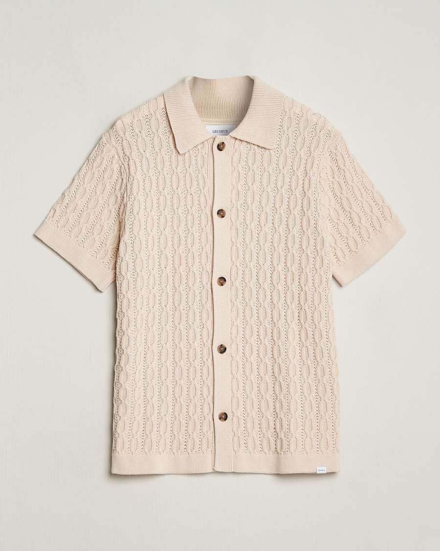 Mies | Kauluspaidat | LES DEUX | Garret Knitted Short Sleeve Shirt Ivory