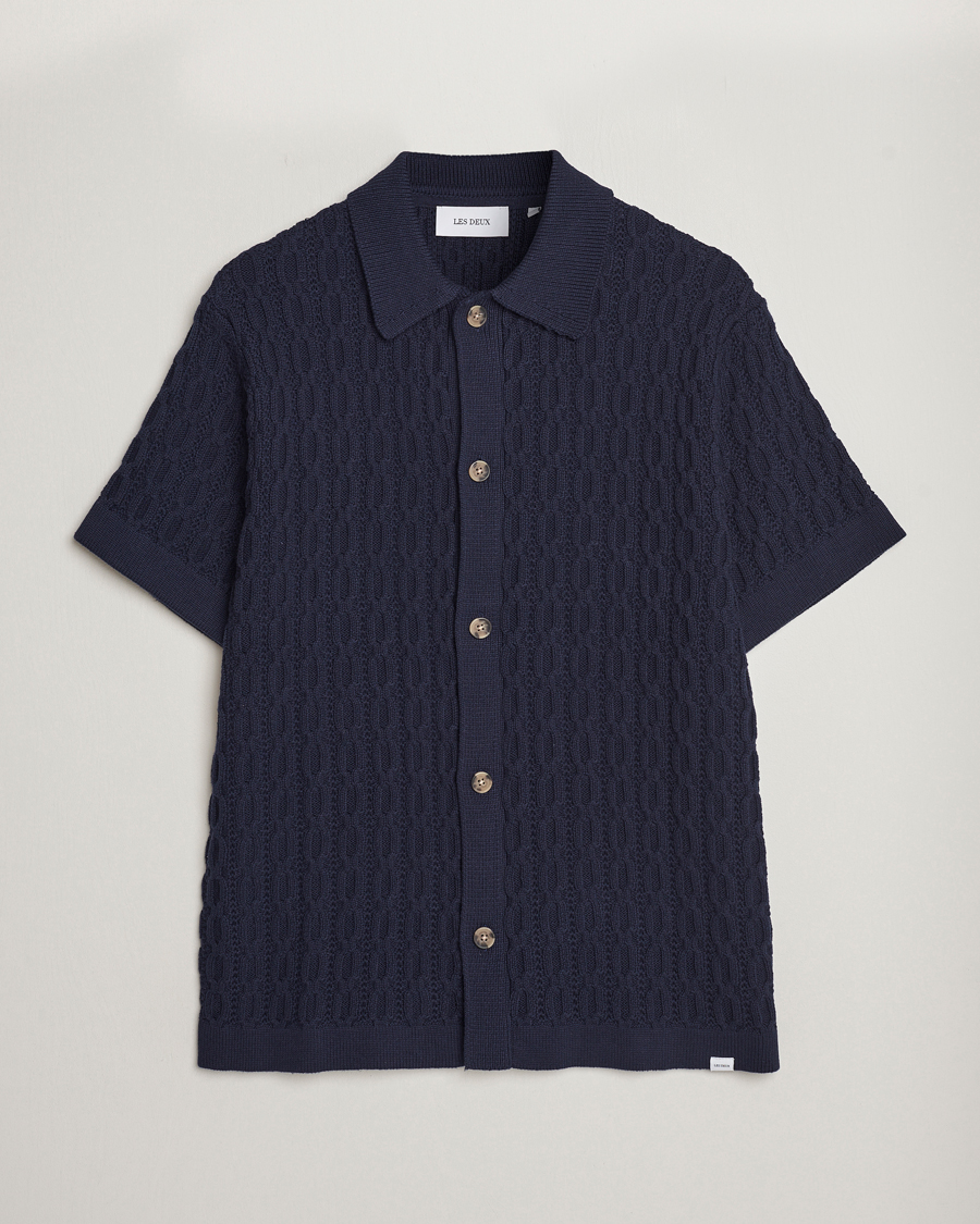 Mies | Kauluspaidat | LES DEUX | Garret Knitted Short Sleeve Shirt Dark Navy