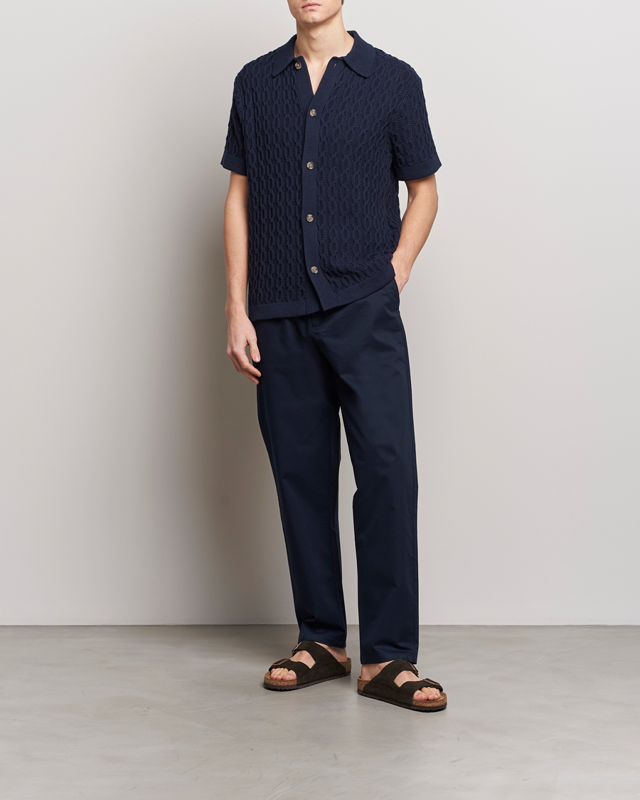 Mies | Kauluspaidat | LES DEUX | Garret Knitted Short Sleeve Shirt Dark Navy