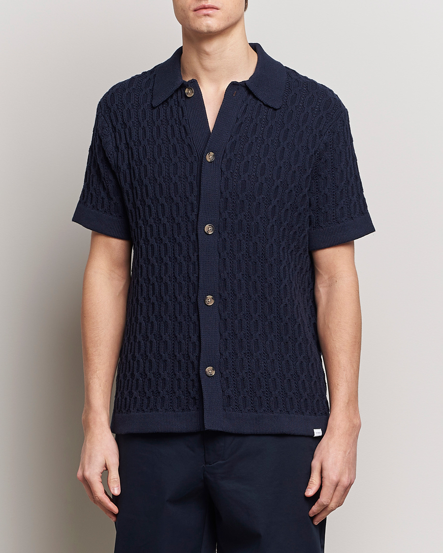 Mies | LES DEUX | LES DEUX | Garret Knitted Short Sleeve Shirt Dark Navy