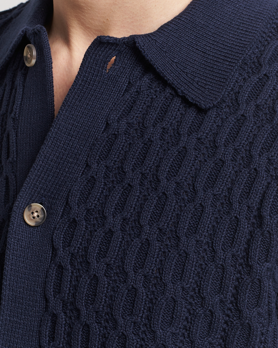 Mies | Kauluspaidat | LES DEUX | Garret Knitted Short Sleeve Shirt Dark Navy