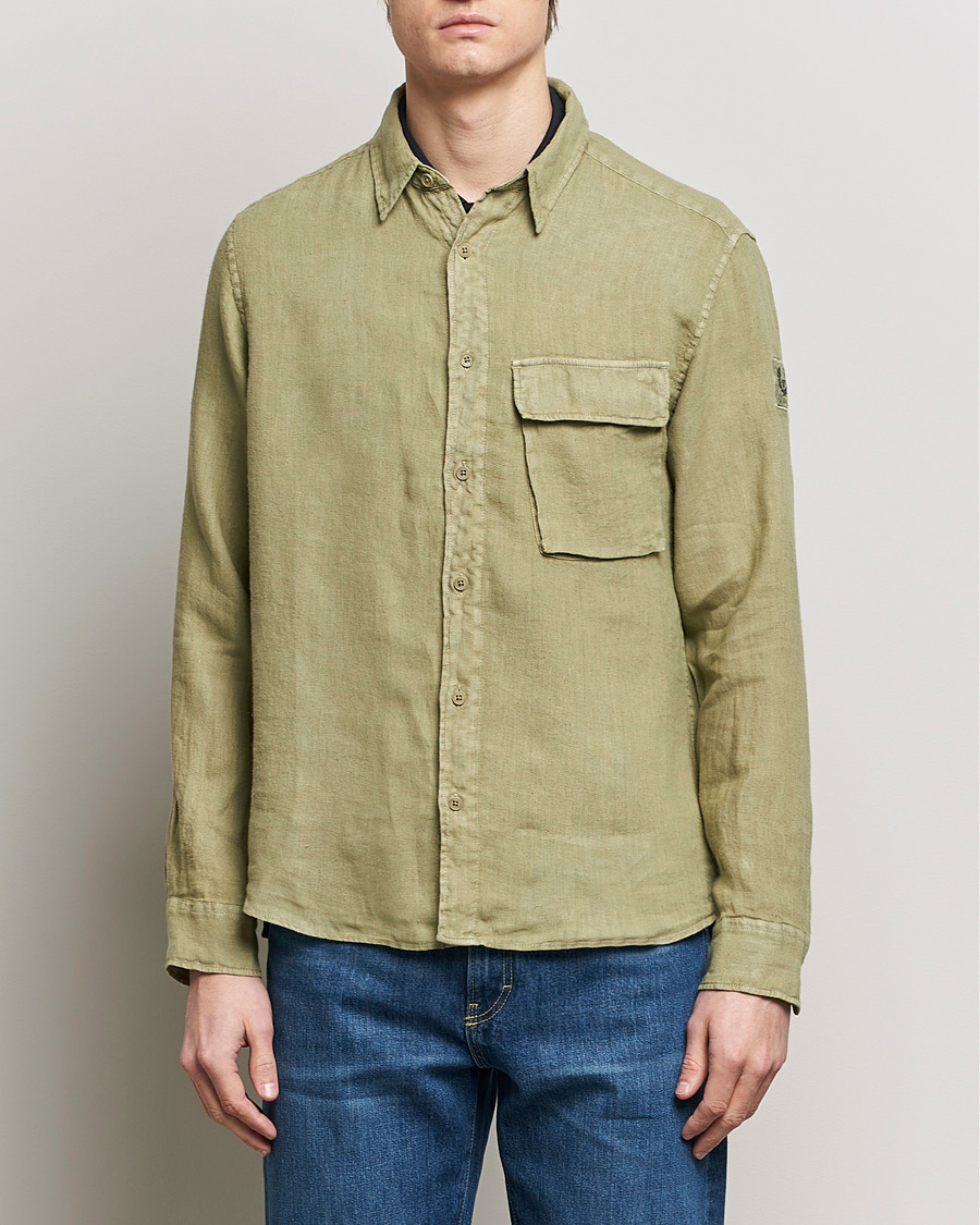 Mies | Pellavapaidat | Belstaff | Scale Linen Pocket Shirt Aloe