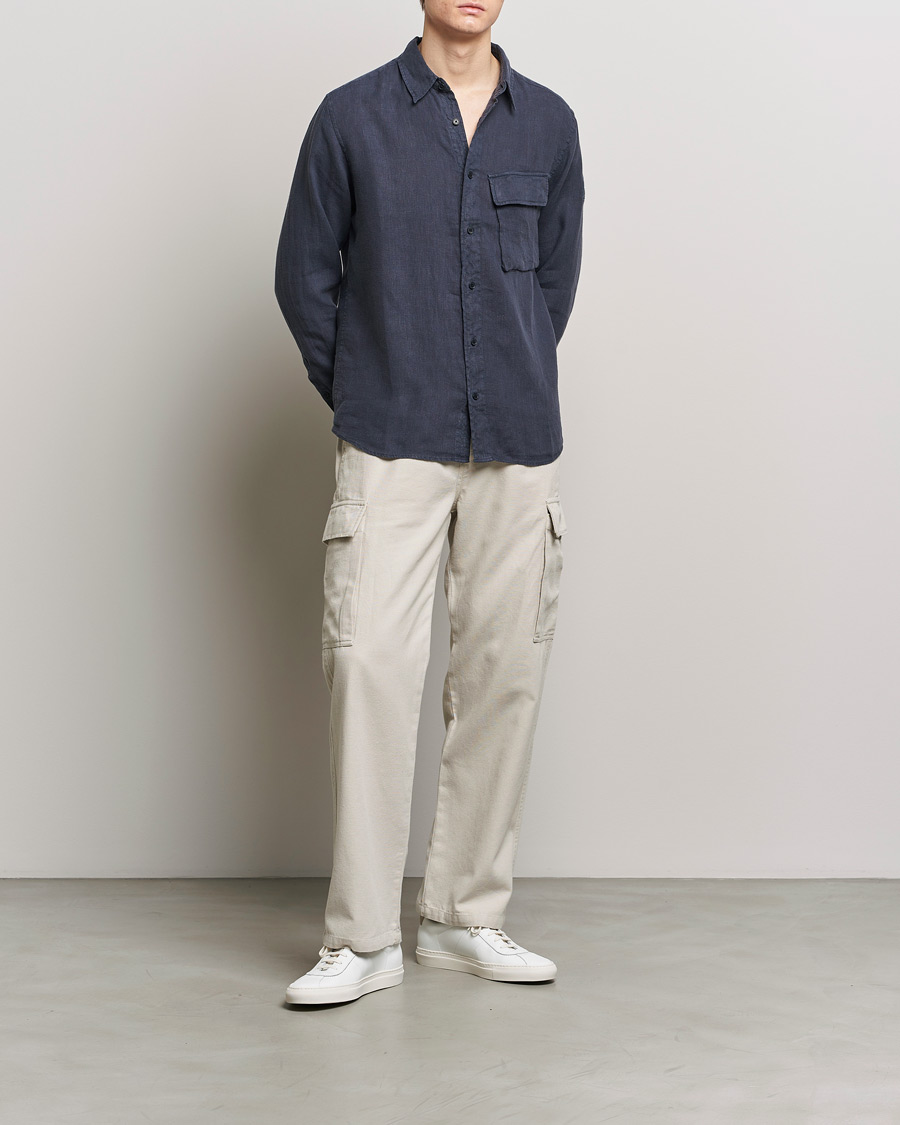 Mies | Kauluspaidat | Belstaff | Scale Linen Pocket Shirt Dark Ink