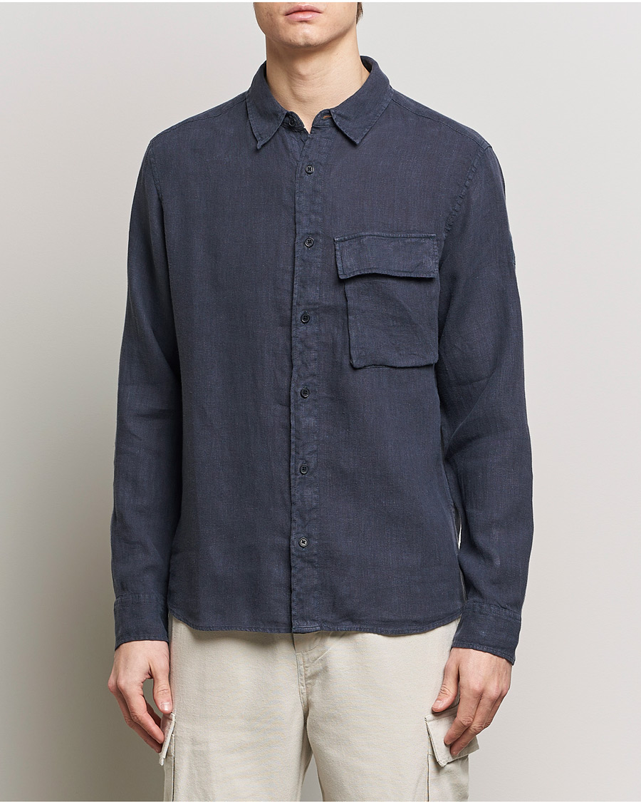 Mies |  | Belstaff | Scale Linen Pocket Shirt Dark Ink