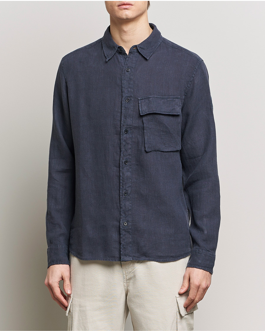 Mies | Kauluspaidat | Belstaff | Scale Linen Pocket Shirt Dark Ink