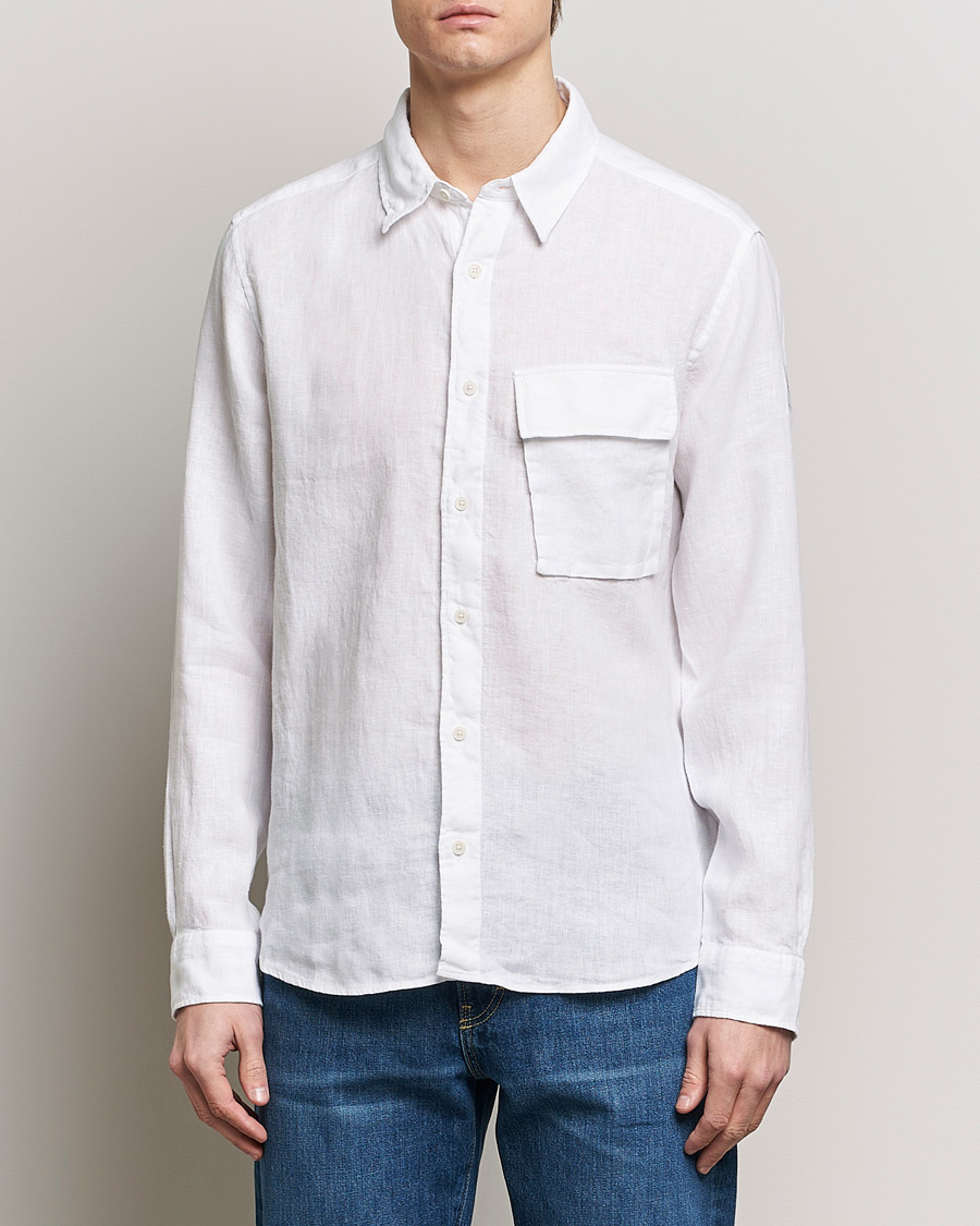Mies | Pellavapaidat | Belstaff | Scale Linen Pocket Shirt White
