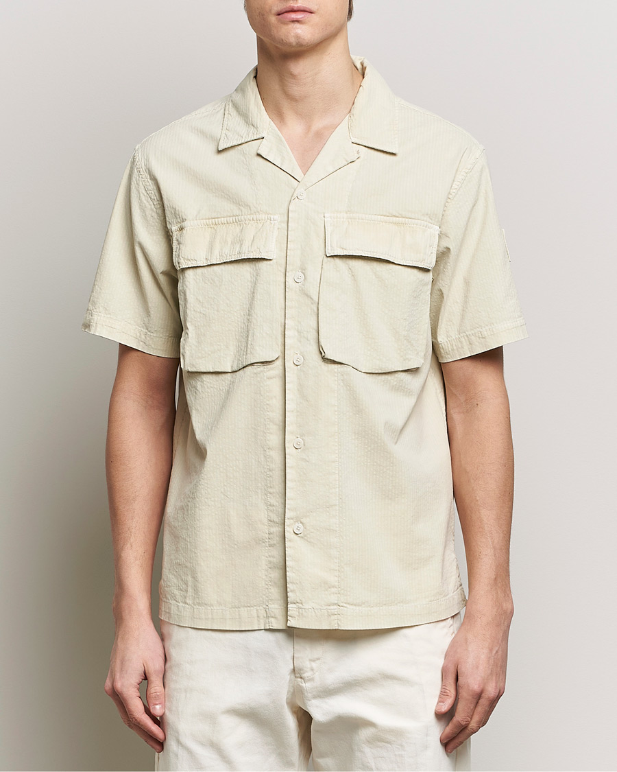 Mies | Kauluspaidat | Belstaff | Caster Short Sleeve Seersucker Shirt Beige