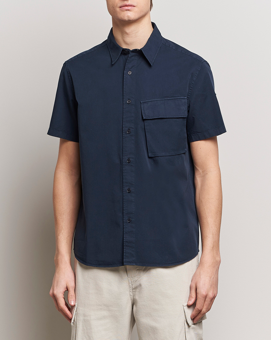Mies | Kauluspaidat | Belstaff | Scale Short Sleeve Cotton Shirt Dark Ink
