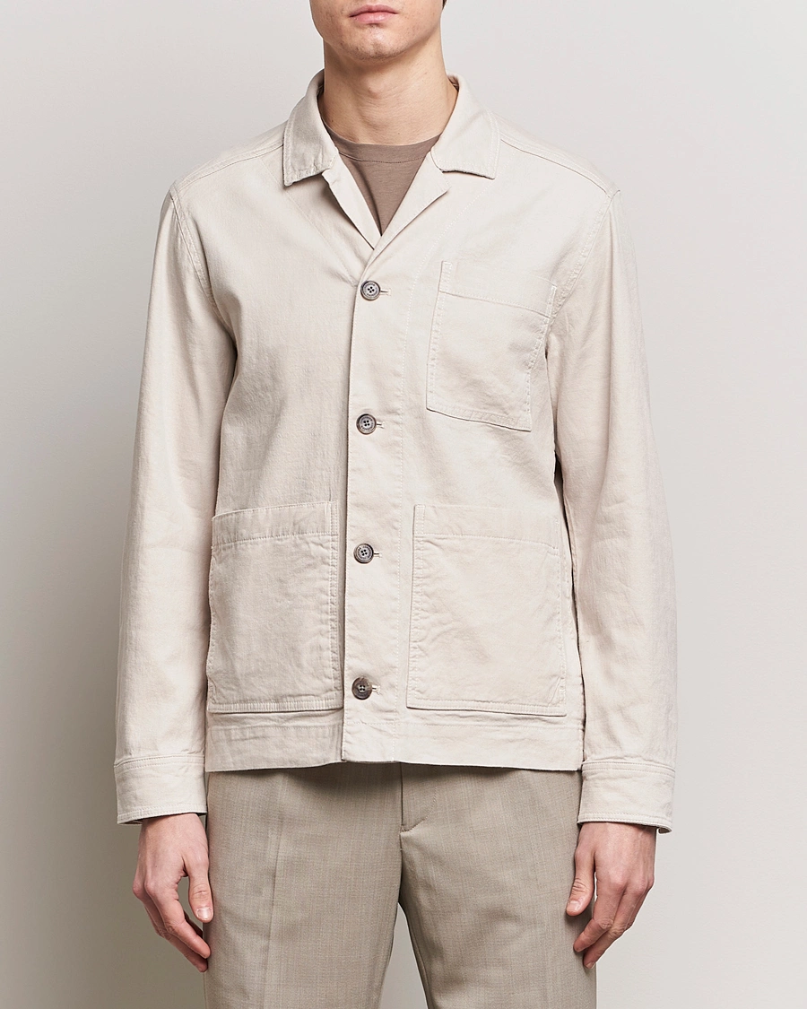 Mies | Paitatakkien aika | J.Lindeberg | Errol Linen/Cotton Workwear Overshirt Moonbeam