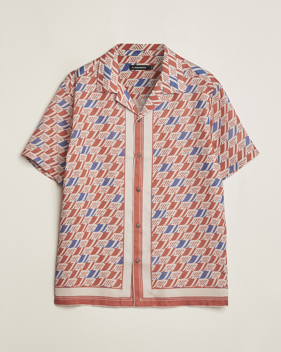 Mies | Kauluspaidat | J.Lindeberg | Elio Tencel Moto Print Short Sleeve Shirt Multi