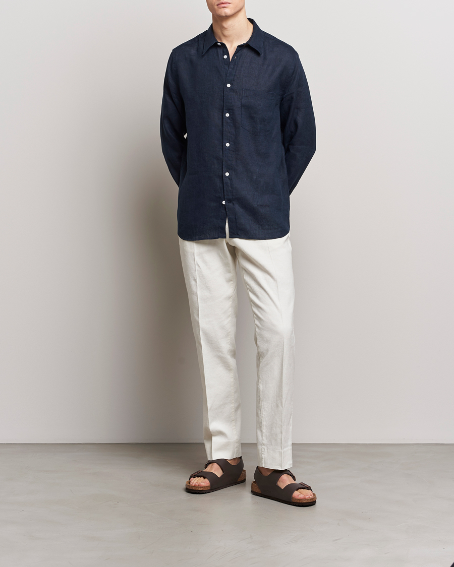 Mies | Kauluspaidat | J.Lindeberg | Regular Fit Clean Linen Shirt Navy