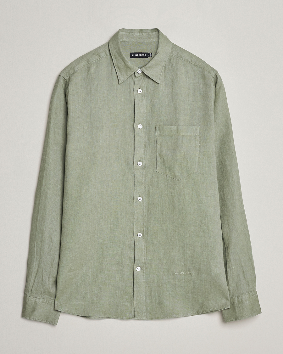 Mies | Kauluspaidat | J.Lindeberg | Regular Fit Clean Linen Shirt Oil Green