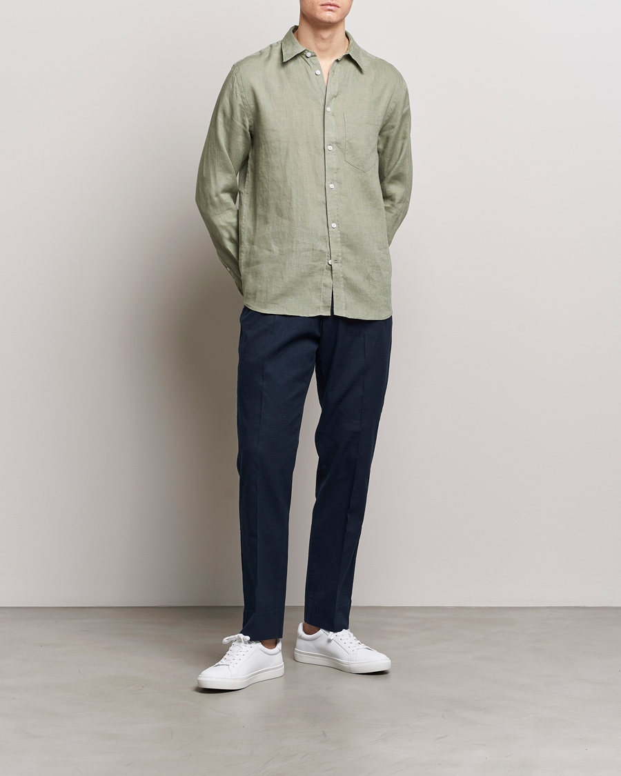 Mies | Kauluspaidat | J.Lindeberg | Regular Fit Clean Linen Shirt Oil Green