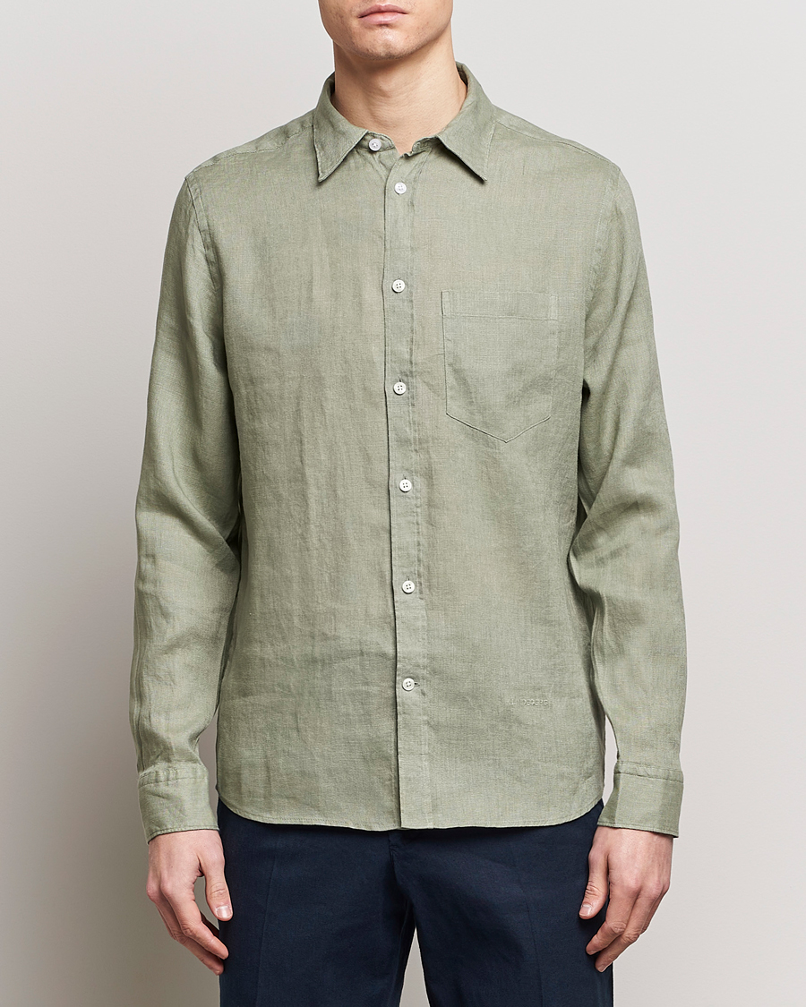 Herre | Hørskjorter | J.Lindeberg | Regular Fit Clean Linen Shirt Oil Green