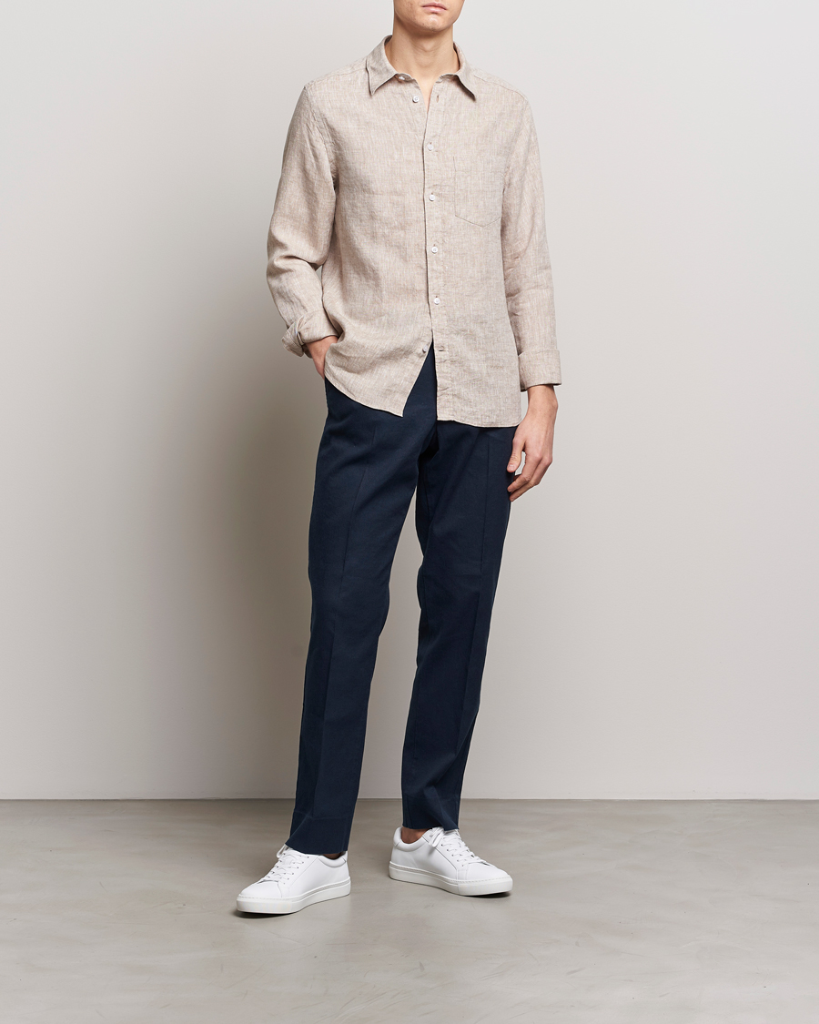Mies | Kauluspaidat | J.Lindeberg | Slim Fit Linen Melange Shirt Batique Khaki
