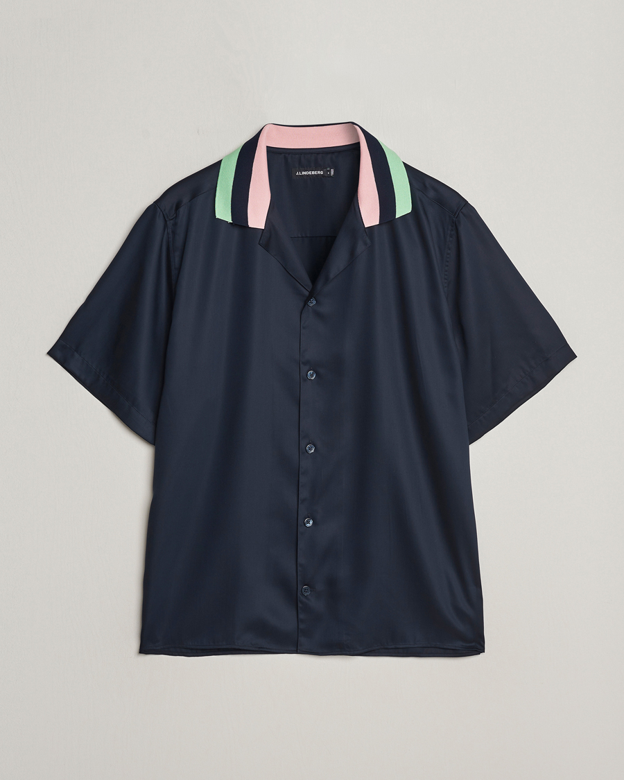 Mies | Kauluspaidat | J.Lindeberg | Skala Knit Collar Tencel Shirt Navy