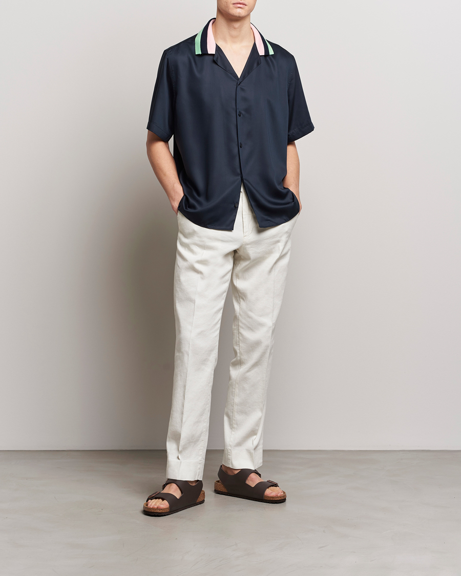 Mies | Kauluspaidat | J.Lindeberg | Skala Knit Collar Tencel Shirt Navy