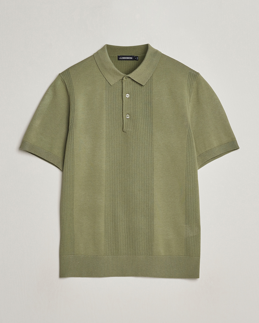 Mies | Pikeet | J.Lindeberg | Reymond Solid Knitted Polo Oil Green