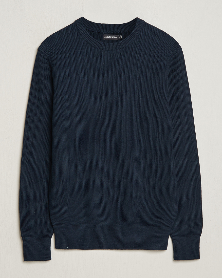 Mies | Puserot | J.Lindeberg | Arthur Structure Organic Cotton Crew Neck Navy