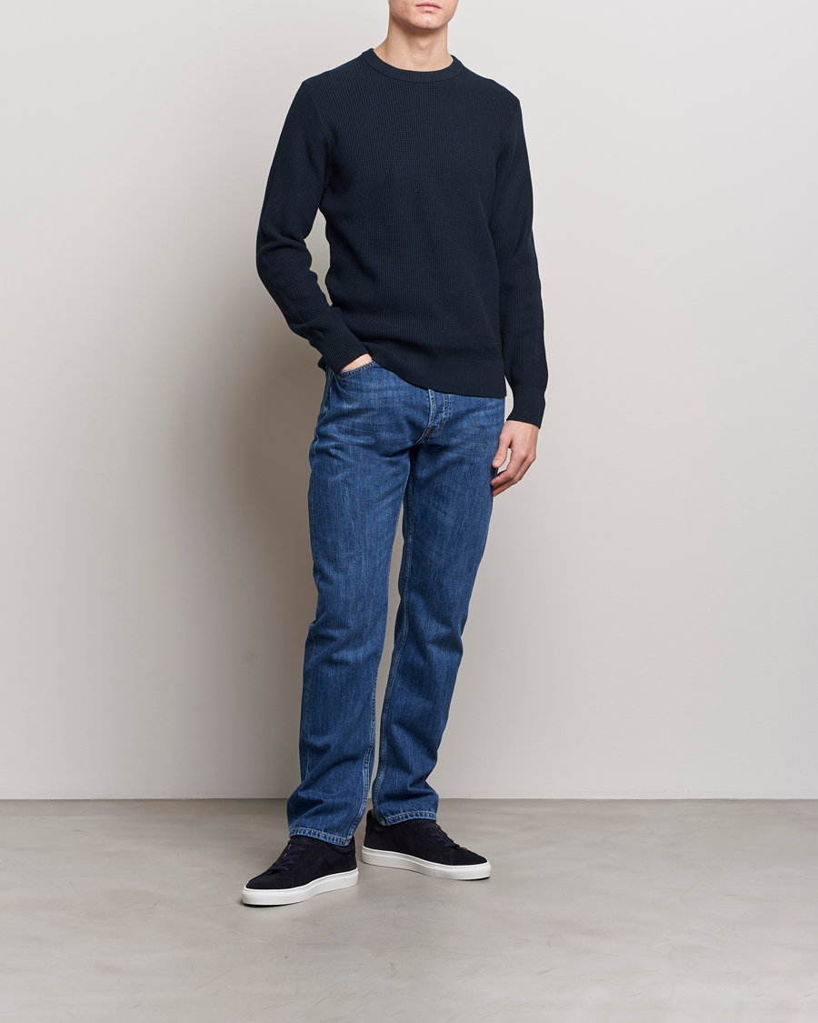 Mies | Puserot | J.Lindeberg | Arthur Structure Organic Cotton Crew Neck Navy